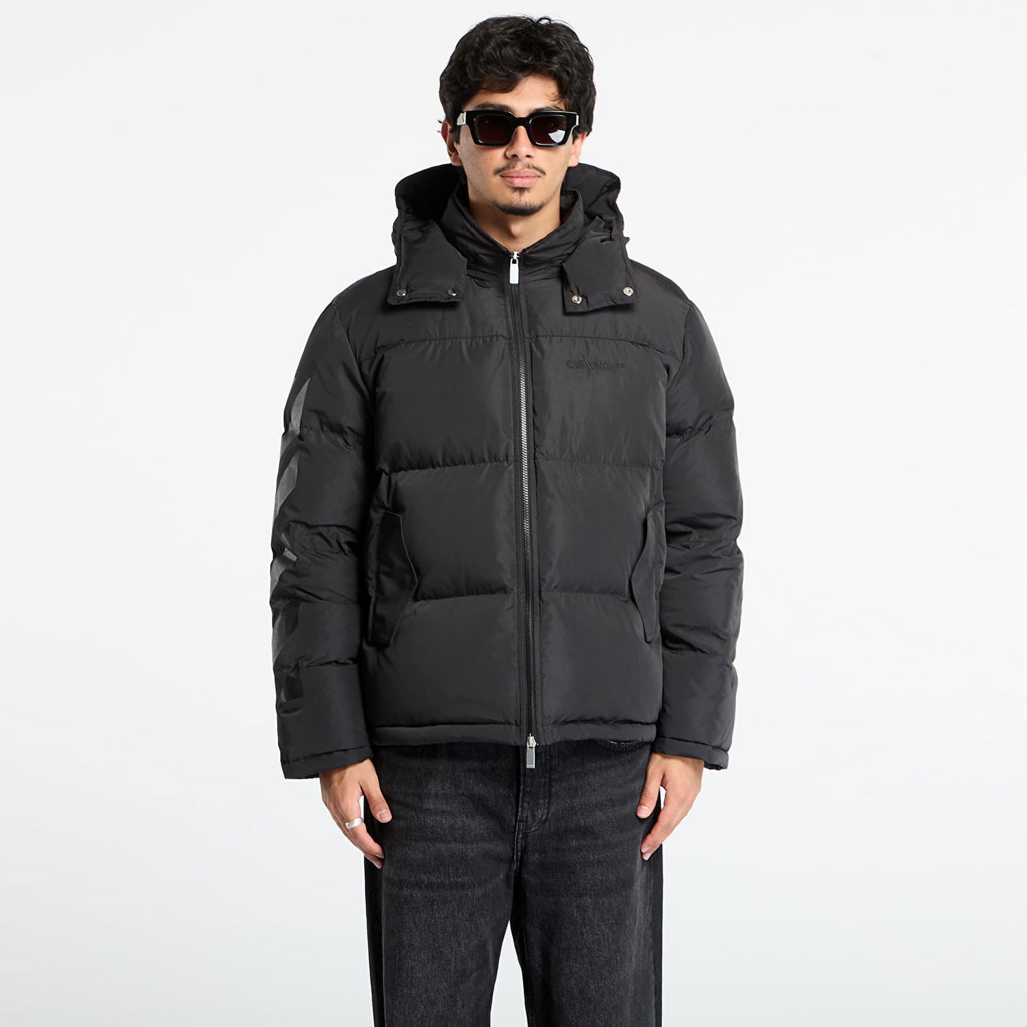 Puffer jakke Off-White Diag Arrow Down Jacket Sort | OMED066F25FAB0011010, 0