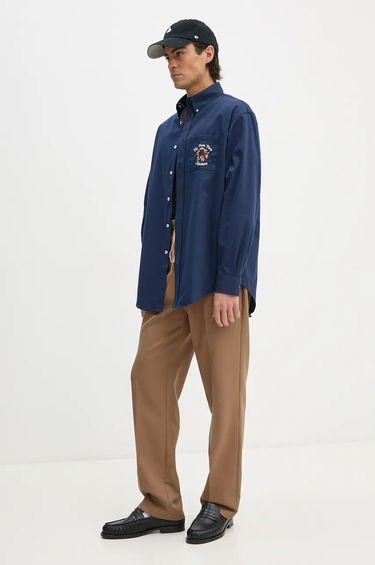Skjorte Drôle de Monsieur Relaxed Fit Shirt With Floral Embroidery Blå | E.SH189.PL149.NY, 1