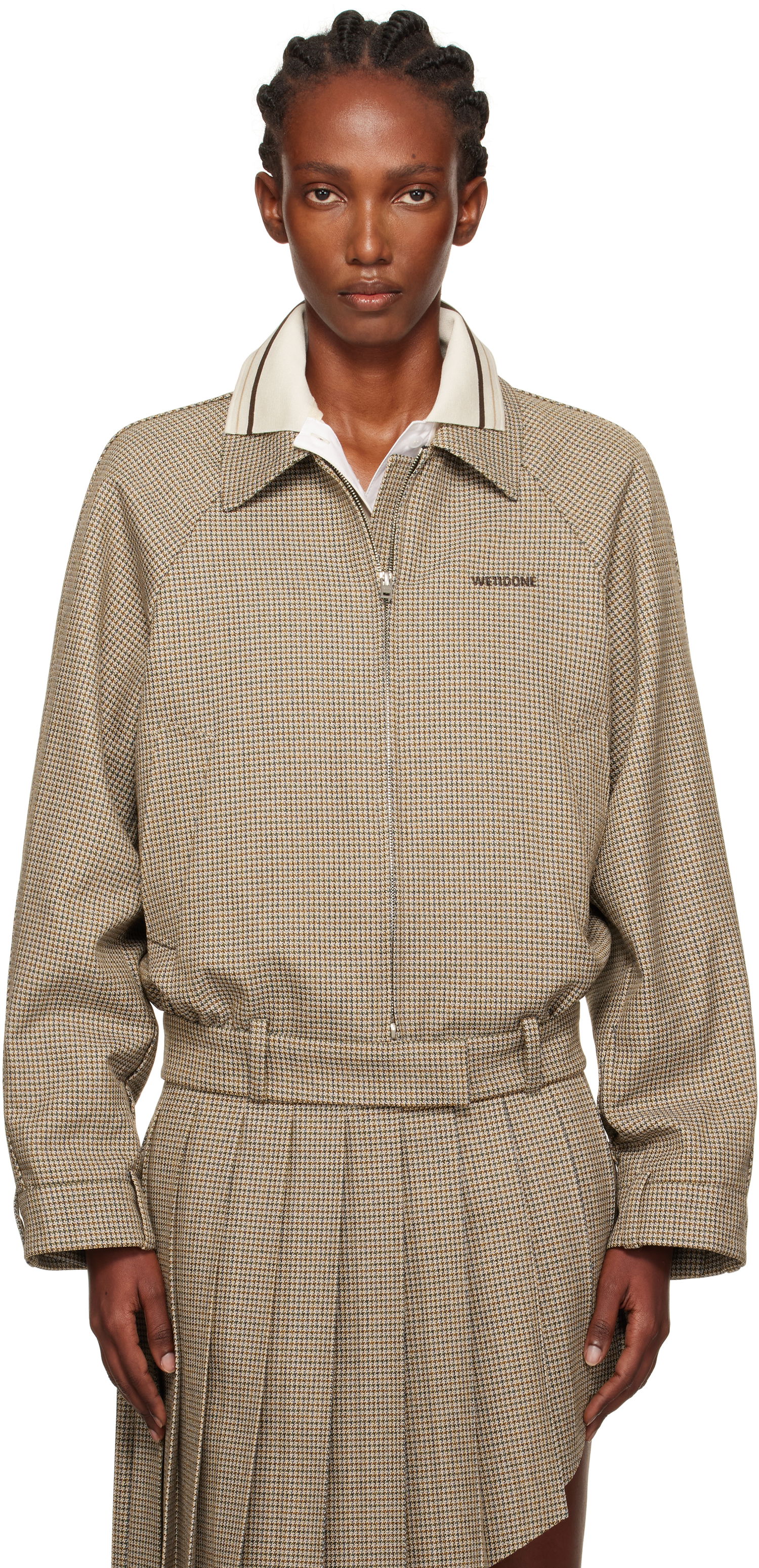 Jakke We11done Polo Collar Micro Checked Zip Jacket Beige | WD-JK2-25-012-W-BG, 0