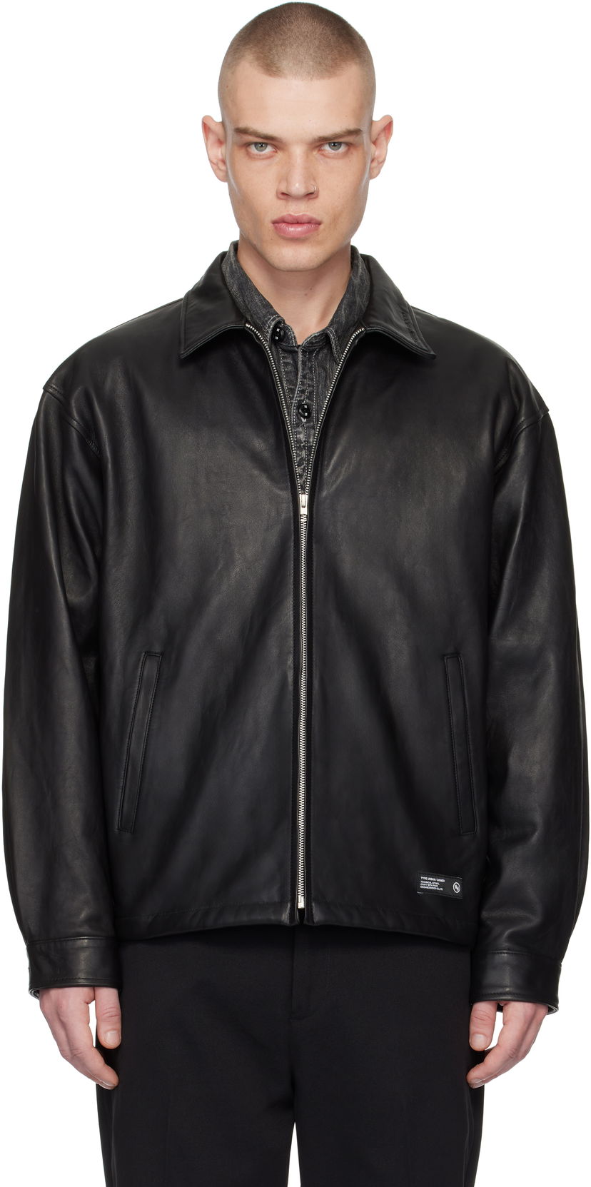 Jakke Neighborhood Zip Work Leather Jacket Sort | 242SZNH-JKM01