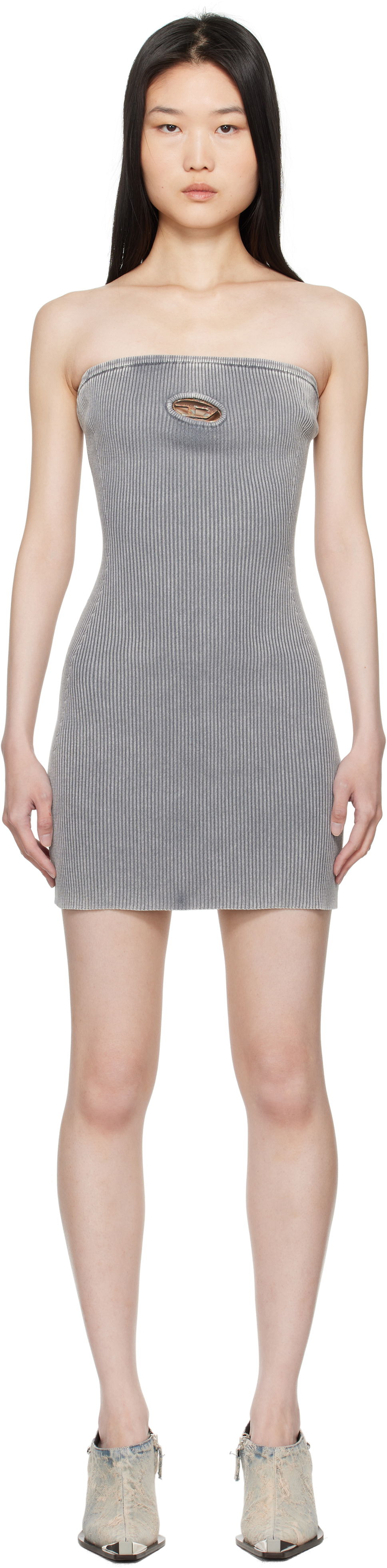 Kjole Diesel Ribbed Cutout Mini Dress Grå | A16282 0DBDI, 0