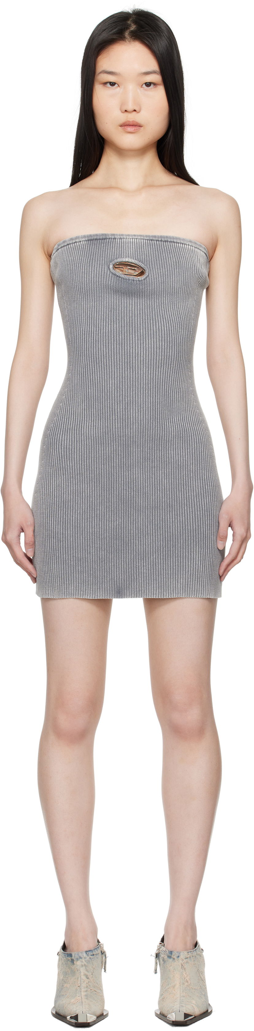 Kjole Diesel Ribbed Cutout Mini Dress Grå | A16282 0DBDI