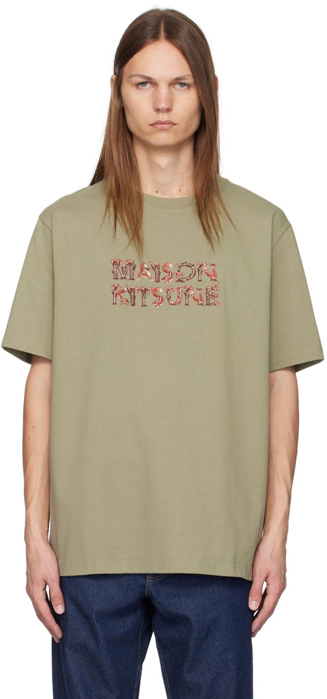 T-shirt MAISON KITSUNÉ Maison Kitsuné Green Woodland Alphabet Comfort T-Shirt Grøn | NM00110KJ0118, 0