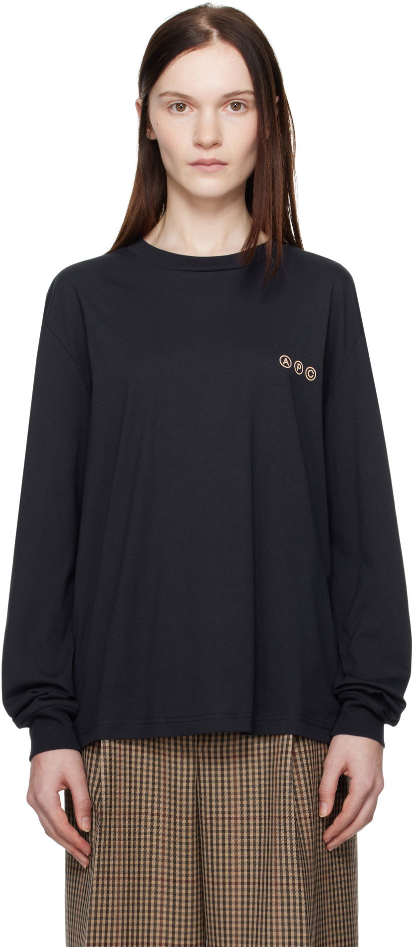 T-shirt A.P.C. Long Sleeve Adresse T-Shirt Mørkeblå | COHBM-M26438