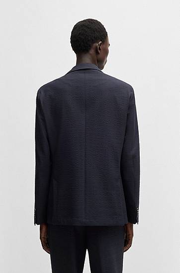 Jakke BOSS Slim Fit Stretch Seersucker Blazer Mørkeblå | 50540784, 1