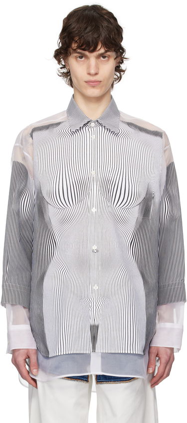 Skjorte Jean Paul Gaultier Jean Paul Gaultier Pinstripe Body Morphing Shirt Hvid | 25/33-F-CH080I-C566-0001, 0