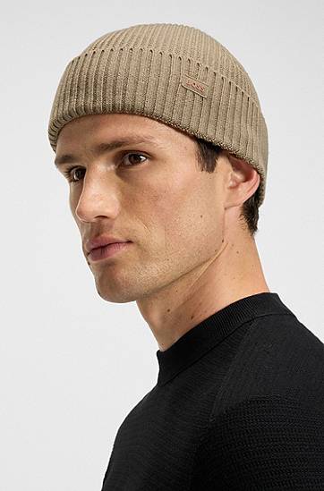 Beanie BOSS Fisherman-style beanie in a wool blend Beige | 50551019, 1