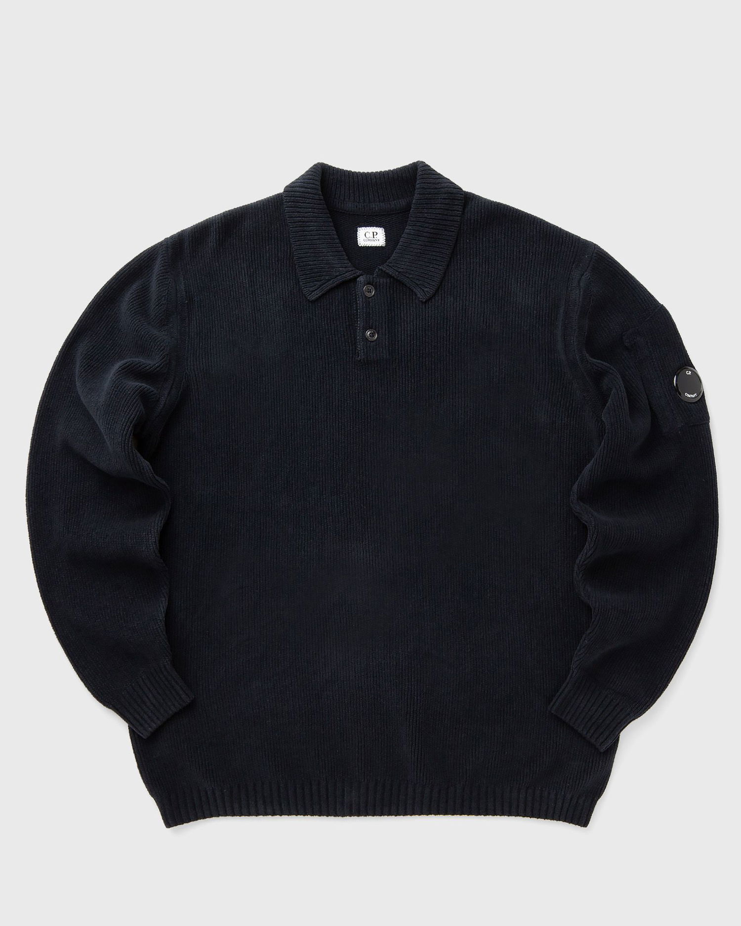 Sweater C.P. Company Ribbed Knit Long Sleeve Polo Sweater Mørkeblå | 19CMKN021A005558G-888, 0