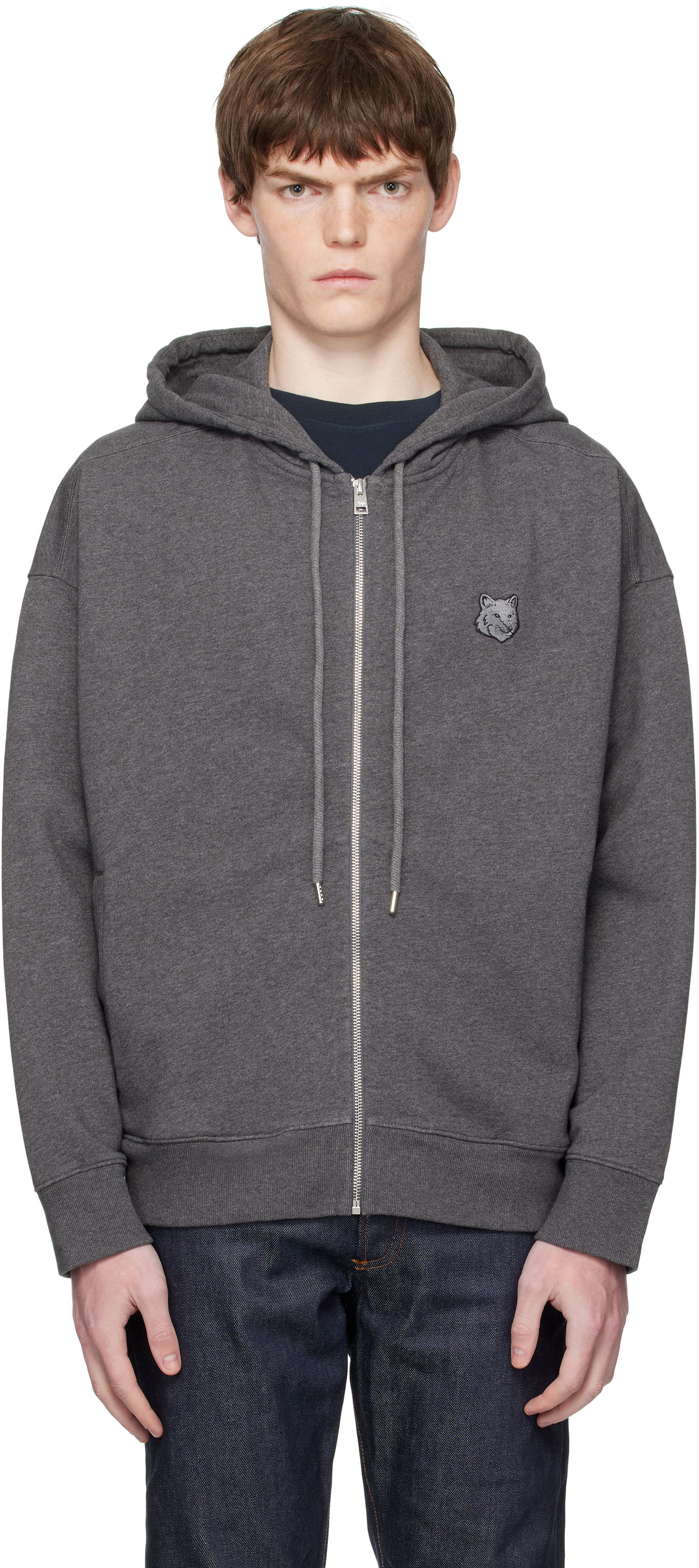 Sweatshirt MAISON KITSUNÉ Kitsuné Fox Head Patch Oversize Fullzip Hoodie Grå | PM02138KM0340, 0