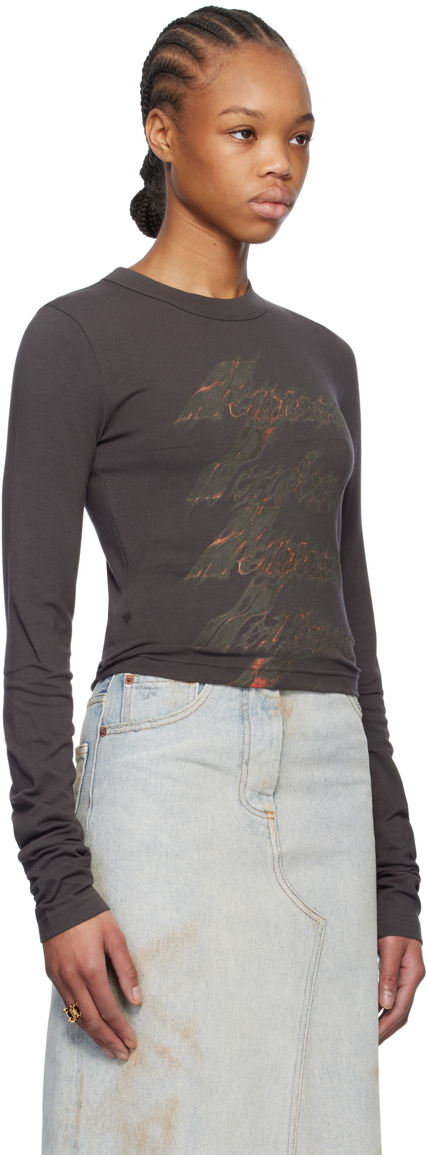T-shirt We11done We11done Spark Graphic Long Sleeve T-Shirt Brun | WD-TT0-25-750-W-CH, 1