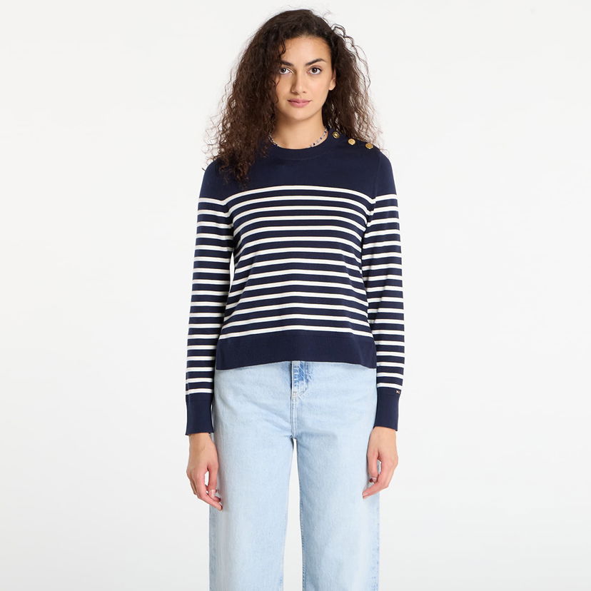 Sweater Tommy Hilfiger Tommy Hilfiger Striped Crewneck Sweater with Gold Buttons Mørkeblå | WW0WW47305-0FI