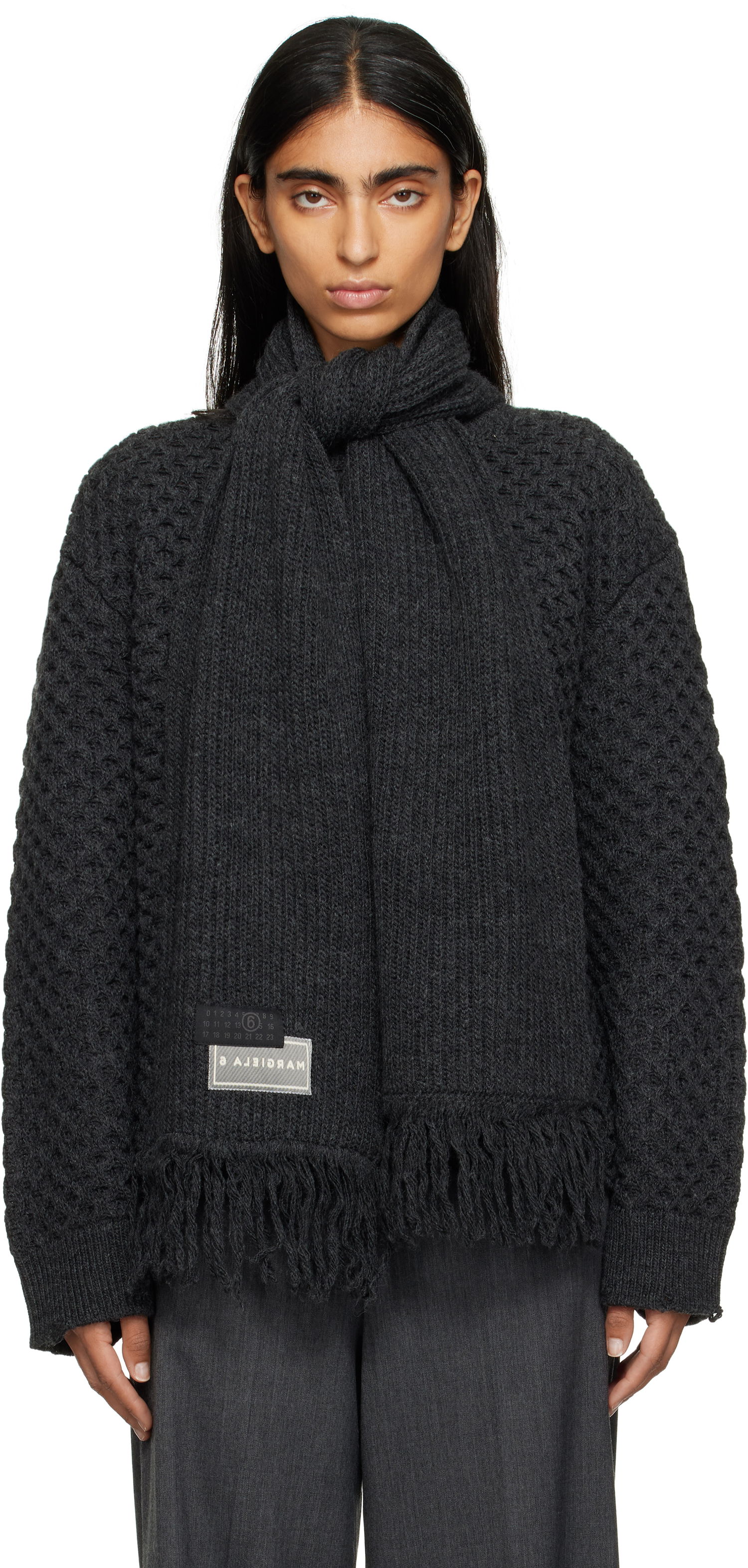 Sweater Maison Margiela MM6 Maison Margiela Knit Sweater with Scarf Grå | S52HL0049 M13132, 0