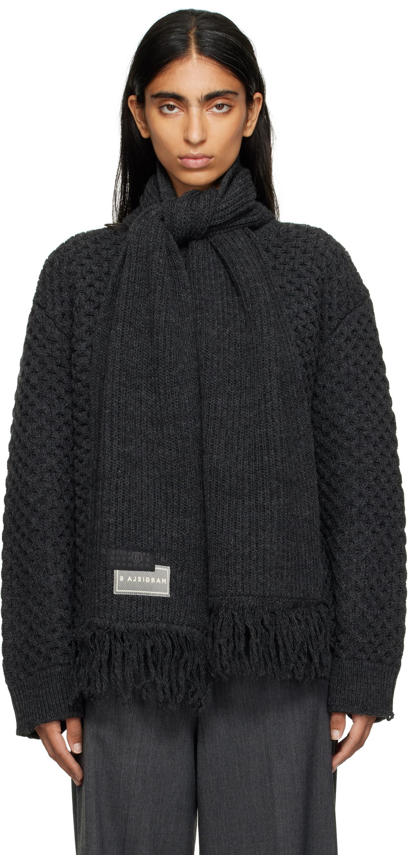 Sweater Maison Margiela MM6 Maison Margiela Knit Sweater with Scarf Grå | S52HL0049 M13132
