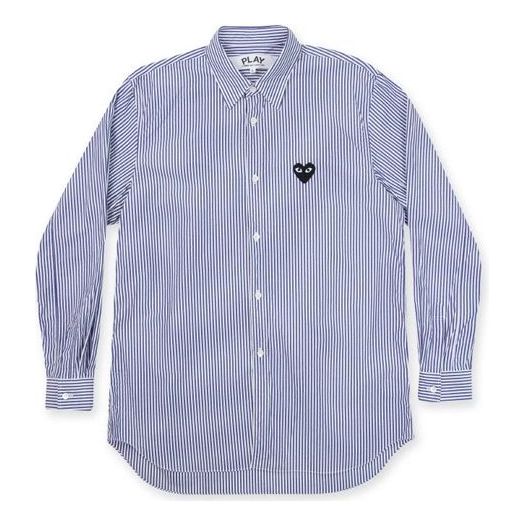 Skjorte Comme des Garçons Striped Button-Down Shirt With Emblem Blå | AZ-B008-051-1