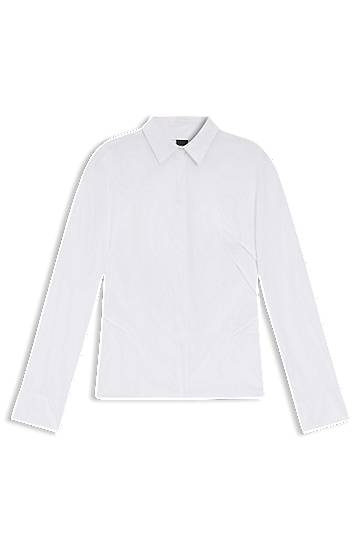 Skjorte BOSS Slim-fit blouse in easy-iron cotton-blend poplin Hvid | 50553701, 0