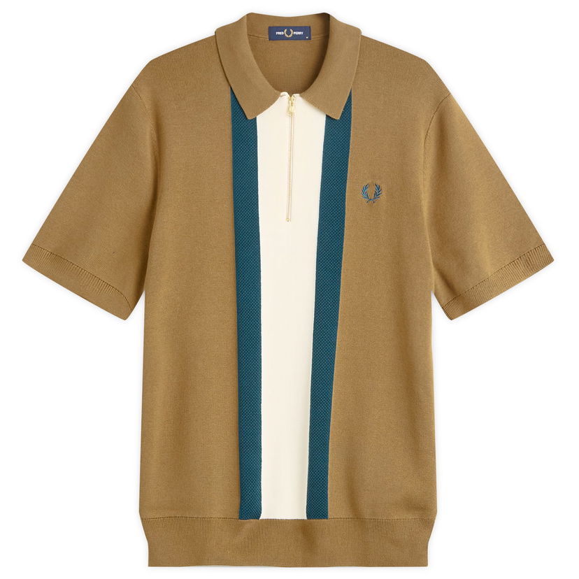 Polo skjorte Fred Perry Fred Perry Textured Stripe Knitted Zip Polo Shirt, Large Brun | K1342-P96