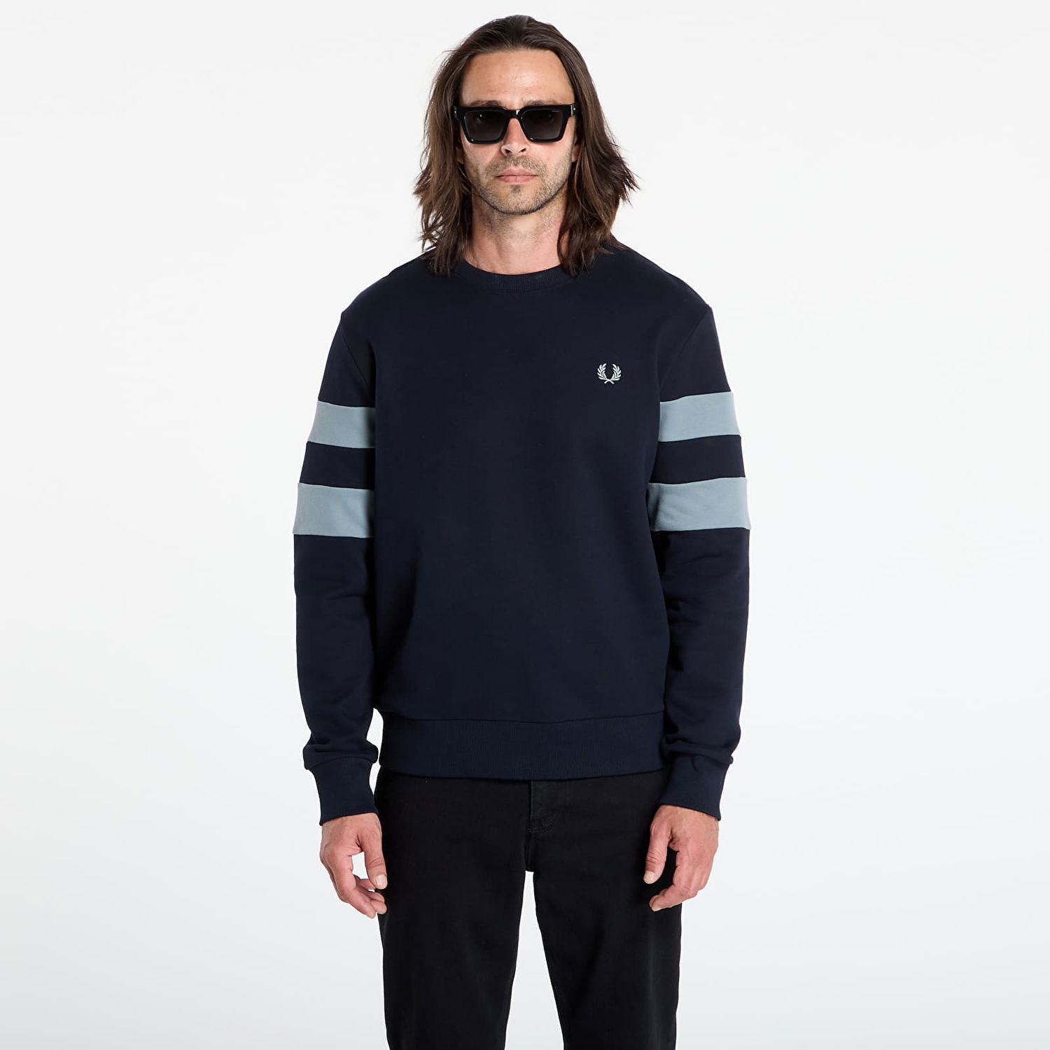 Sweatshirt Fred Perry Fred Perry Peached Tipped Sleeve Sweatshirt Mørkeblå | M1731 608, 0