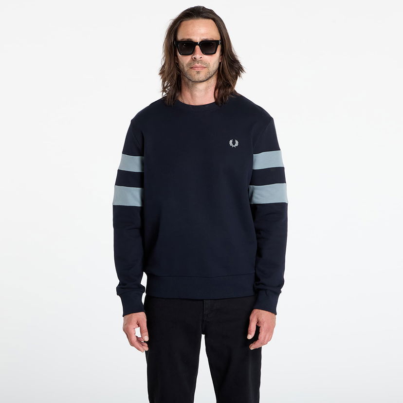 Sweatshirt Fred Perry Fred Perry Peached Tipped Sleeve Sweatshirt Mørkeblå | M1731 608