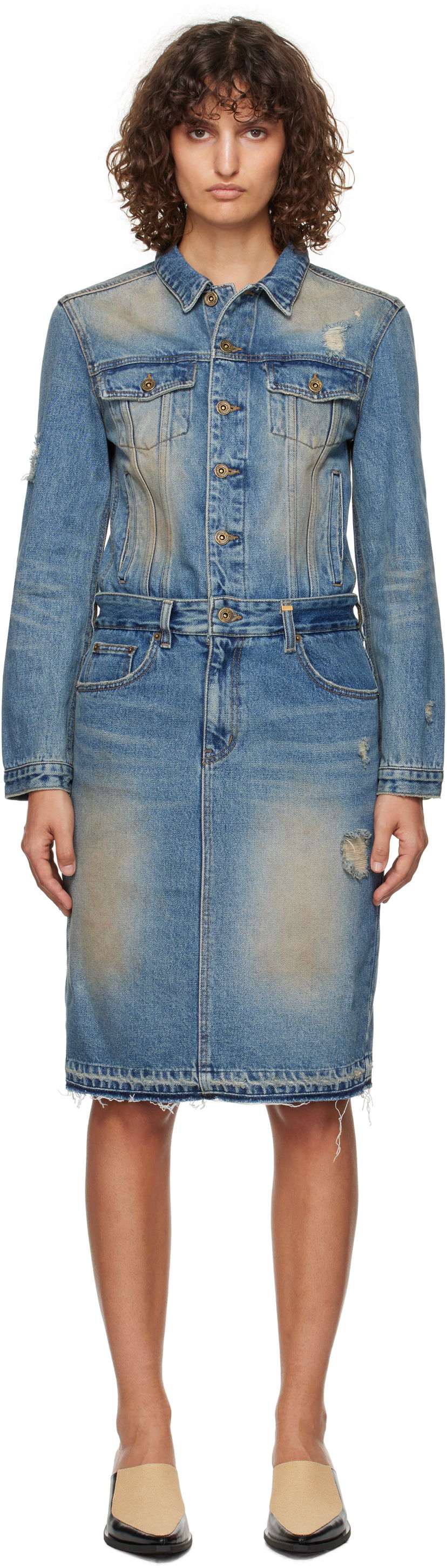 Kjole We11done We11done Washed Denim Midi Dress Blå | WD-DO3-24-304-W-BL