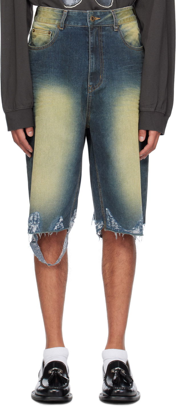 Jeans We11done Washed Denim Raw Edge Shorts Blå | WD-DP2-24-315-M-BL
