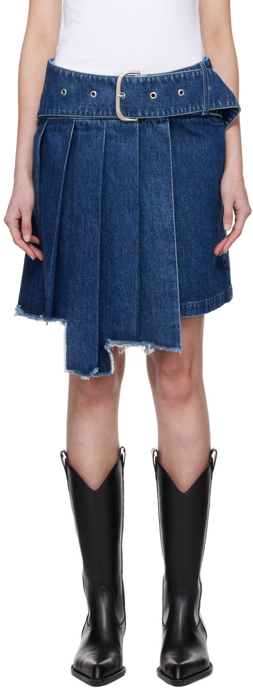 Nederdel Off-White Blue Pleated Denim Miniskirt Mørkeblå | OWYF030S24DEN0014646, 0