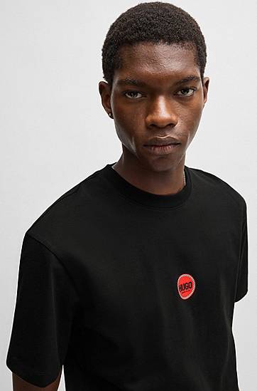T-shirt BOSS Hugo Cotton-Jersey T-Shirt with Racing Logos Sort | 50530647, 1