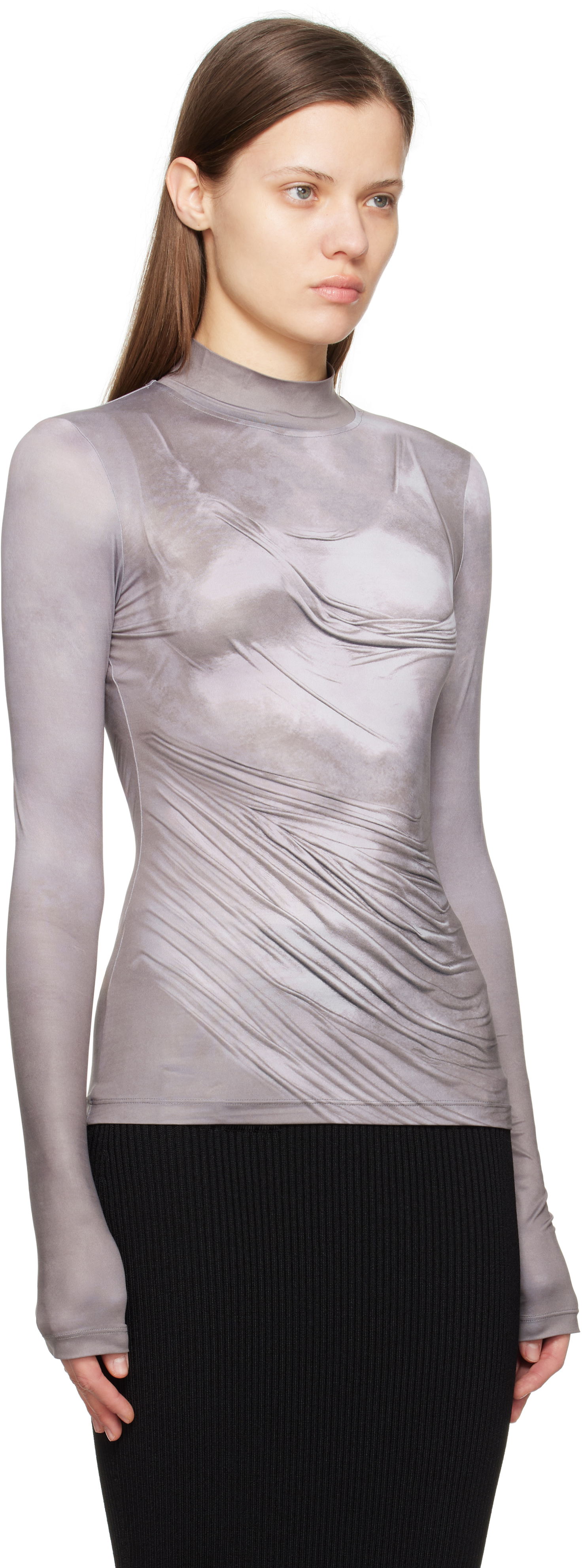 T-shirt Balmain Balmain Draped Print T-Shirt Grå | EF1EK026GE44, 1