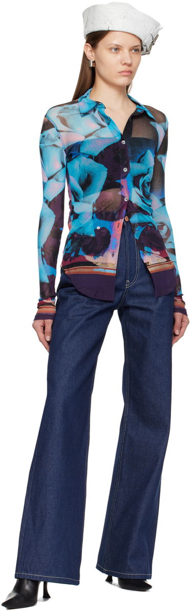 Skjorte Jean Paul Gaultier Jean Paul Gaultier Roses Print Mesh Shirt Blå | 24/25-U-CH013-T547-275020, 3