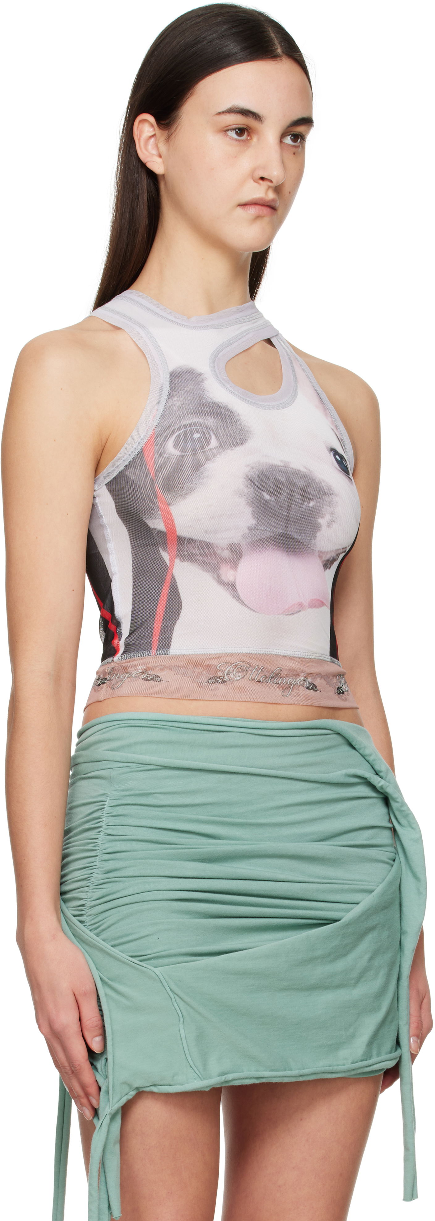 Tanktop Ottolinger Ottolinger Mesh Dog Print Cutout Tank Top Hvid | 10110060102, 1