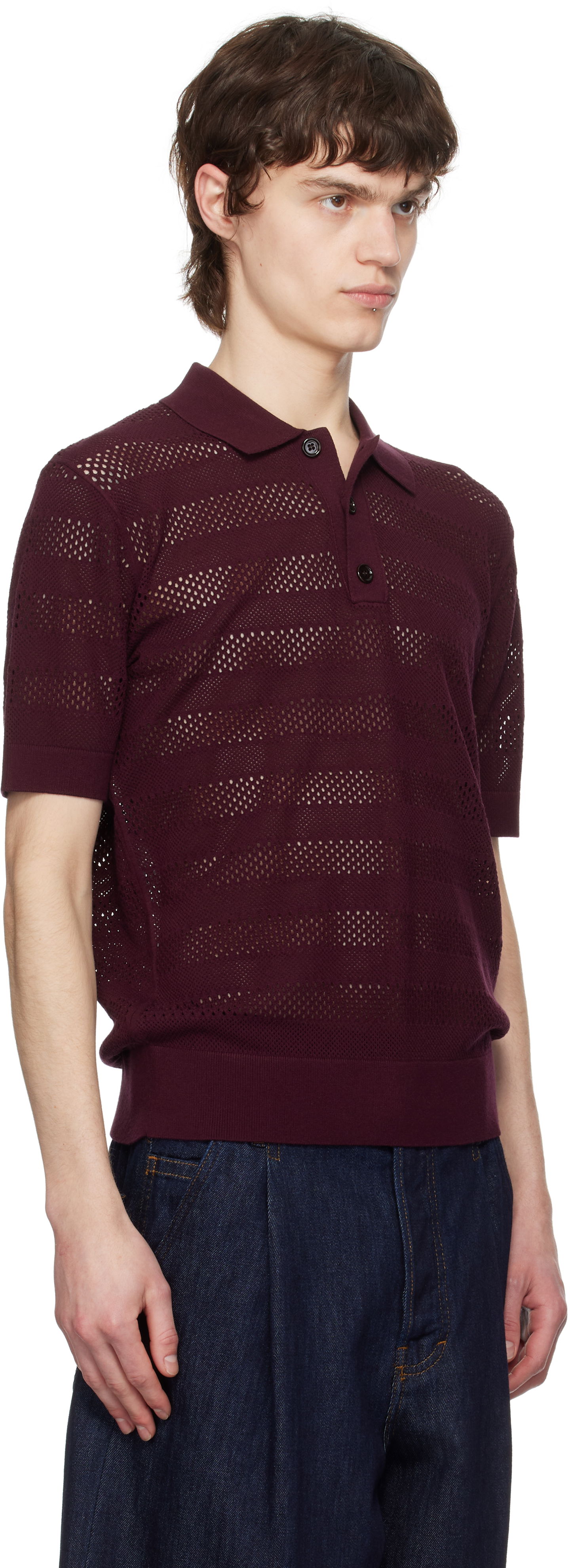 Polo skjorte Dries Van Noten Dries Van Noten Open-Knit Polo Bourgogne | 251-021213-1701, 1