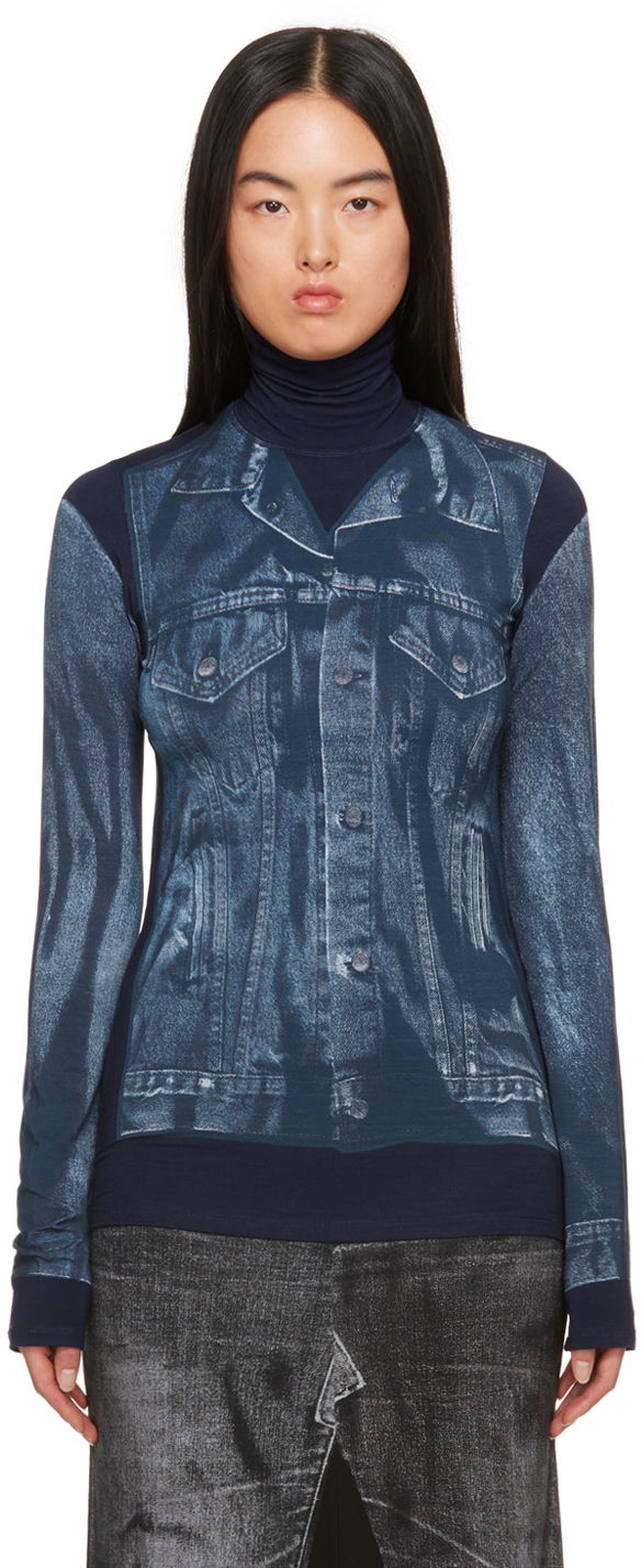Sweater Jean Paul Gaultier Jean Paul Gaultier Trompe L'œil Turtleneck Top Blå | 23/15-U-TO103-J530-5950