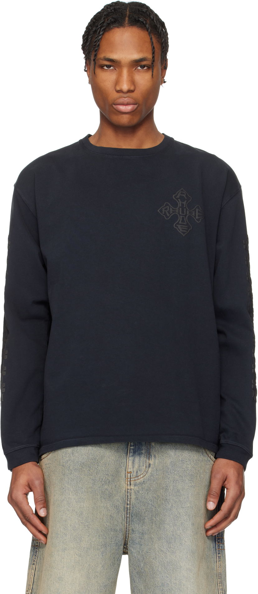 Sweatshirt Rhude Rhude Cross Long Sleeve T-Shirt Mørkeblå | RHPS25TT12012