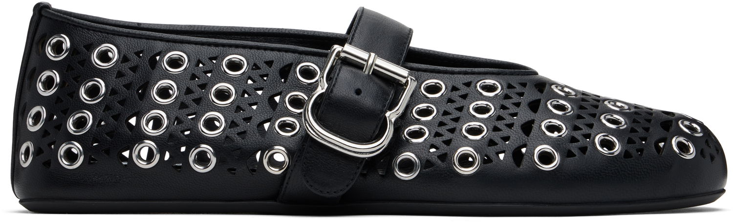 Sneakers og sko Alaïa ALAÏA Vienne Lambskin Eyelets Ballerina Flats Sort | AA3A029CK277, 0