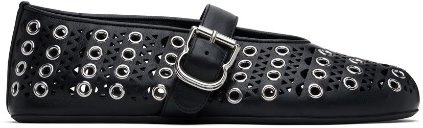 Sneakers og sko Alaïa ALAÏA Vienne Lambskin Eyelets Ballerina Flats Sort | AA3A029CK277