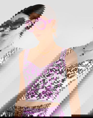 Crop top Dolce & Gabbana Dolce & Gabbana Majolica Print Poplin Bustier Lilla | F7BB1TFI5LSHD5DQ, 3
