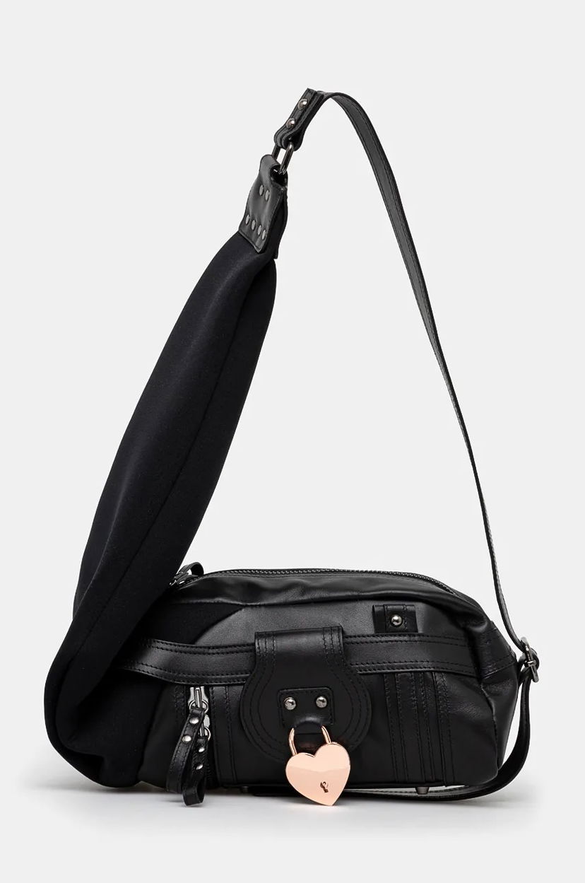 Håndtaske Ottolinger Ottolinger Mini Neoprene Leather Heart Lock Bag Sort | 2227210299