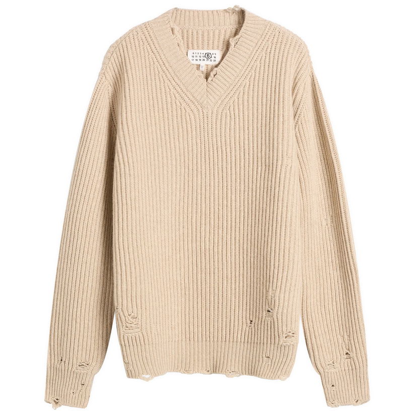 Sweater Maison Margiela MM6 Maison Margiela Distressed Knit Sweater, Size Large Beige | S52HN0011-M13138-806M