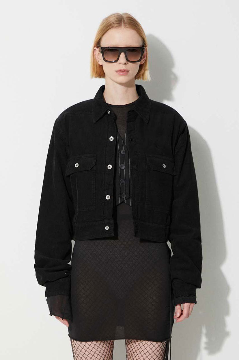 Jakke Rick Owens Black Cropped Corduroy Jacket Sort | DS02C5702.MC