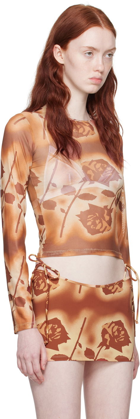 Nederdel Miaou Miaou Floral Long Sleeve Top Brun | 7029PM2SRO, 1