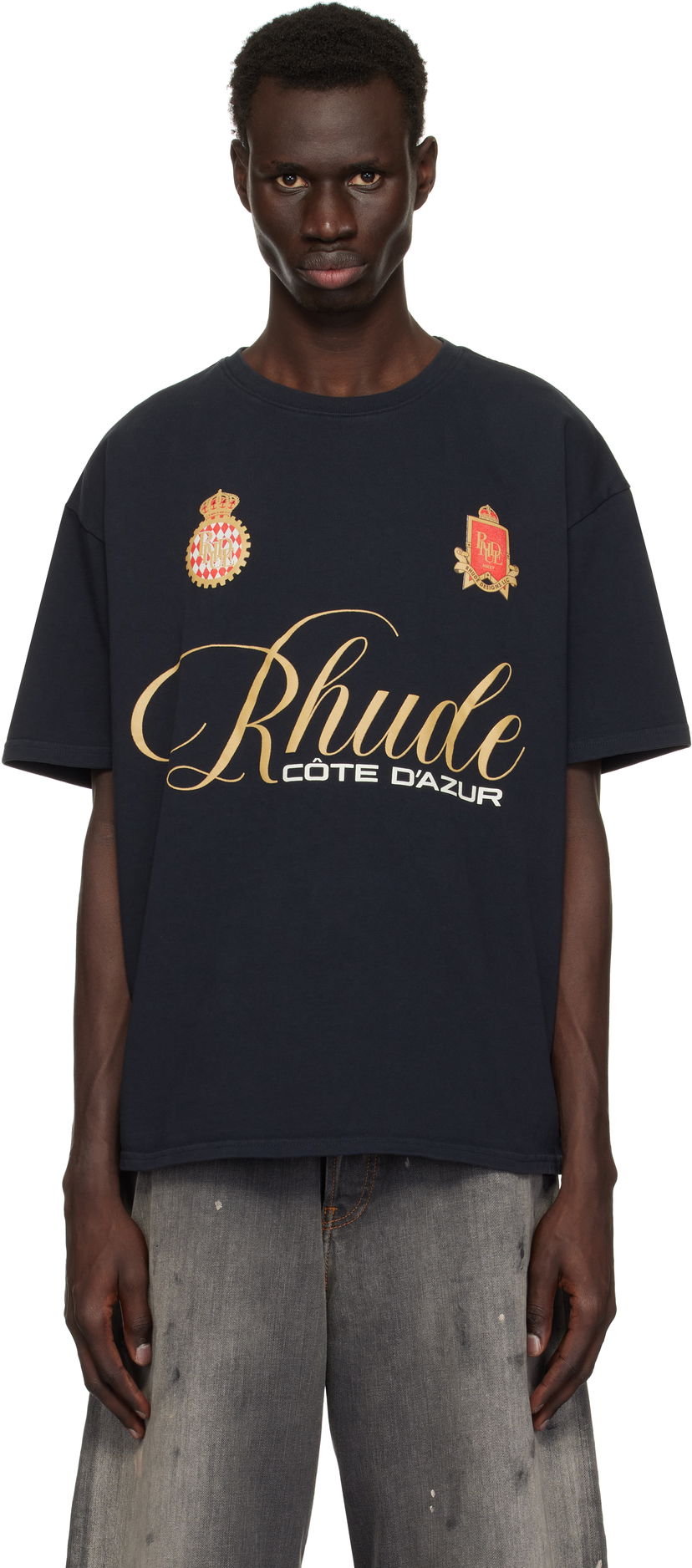 T-shirt Rhude Rhude Script Crest T-Shirt Mørkeblå | RHPS25TT07012