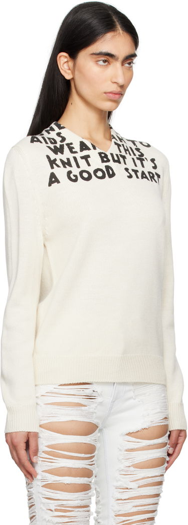 Sweater Maison Margiela MM6 Maison Margiela SIDA Print V-Neck Sweater Hvid | S62HN0005 M13122, 1