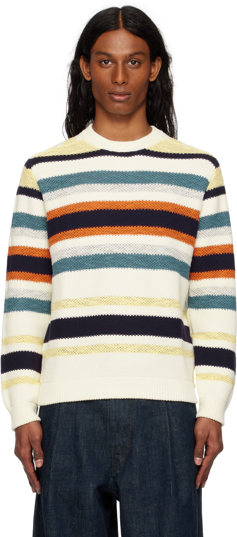 Sweater MAISON KITSUNÉ Maison Kitsuné Comfort Striped Sweater Hvid | OM00807KT1129