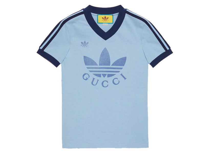 T-shirt Gucci adidas x V-Neck T-Shirt Light Blue Blå | 693636 XJEBZ 4709