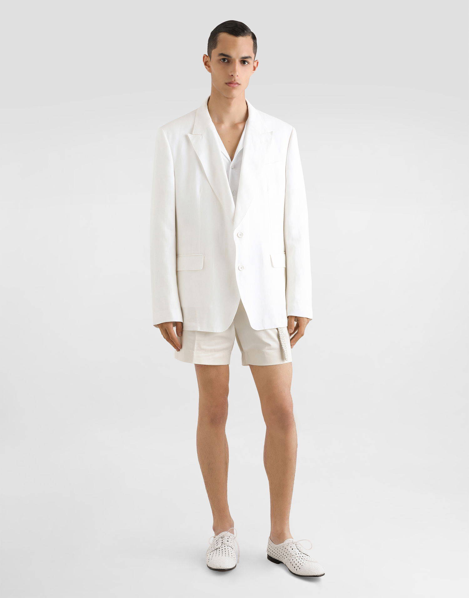 Jakke Dolce & Gabbana Dolce & Gabbana Single-Breasted Linen Jacket Hvid | G2QS6TFU4MCW0111, 1