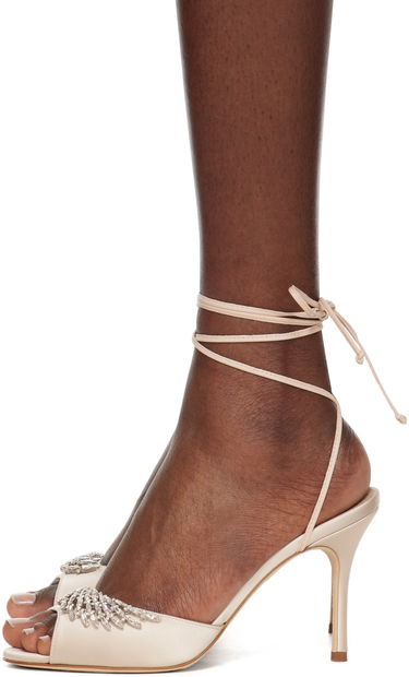Tilbehør Manolo Blahnik Manolo Blahnik Plumena 90 Embellished Satin Heeled Sandals Beige | 124-2531-0003, 2