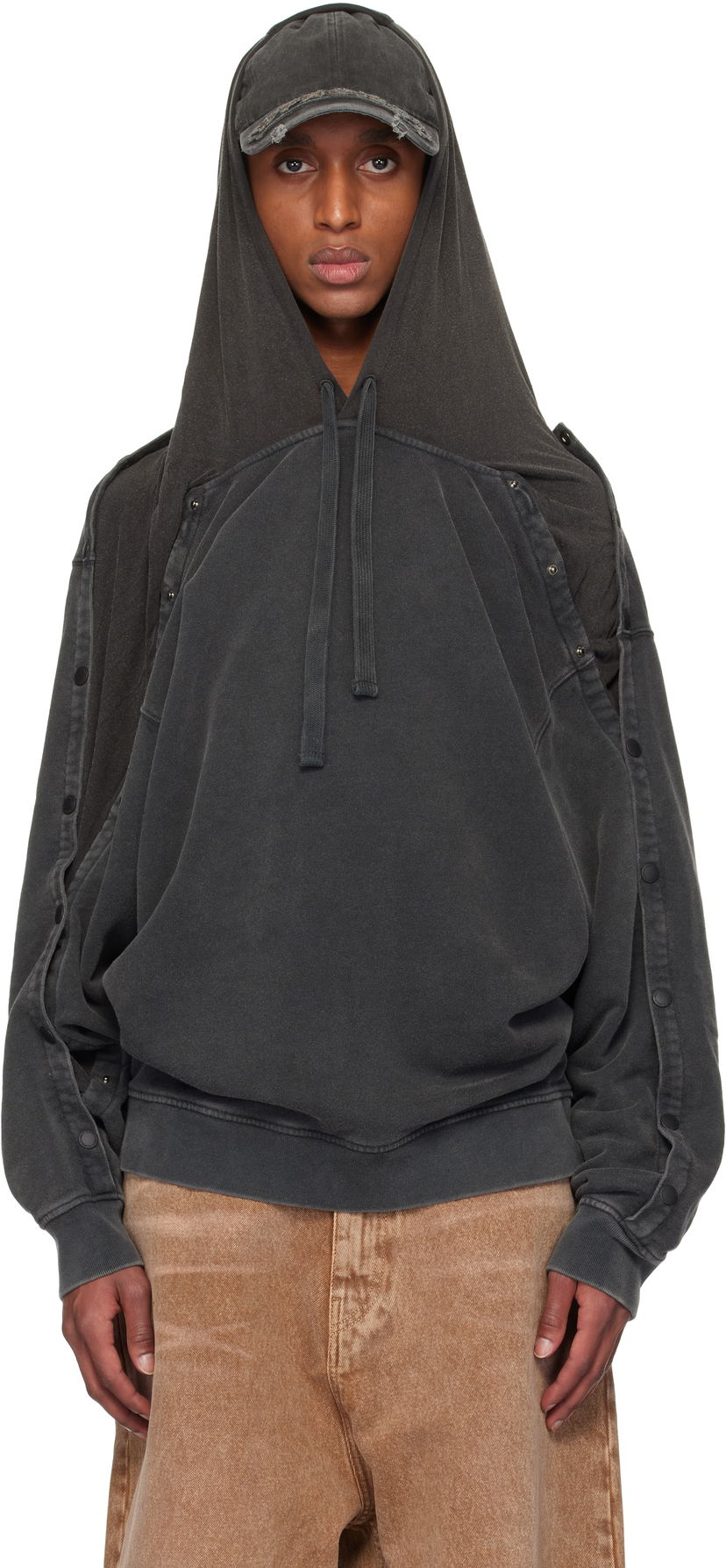 Sweatshirt Y/PROJECT Snap Insert Hoodie Sort | 204SH005