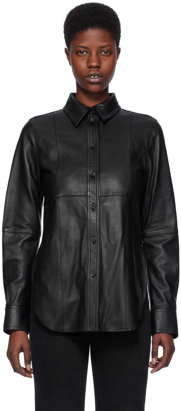 Skjorte TOTEME TOTEME Slim Leather Shirt Sort | 241-WRT1091-LE0021
