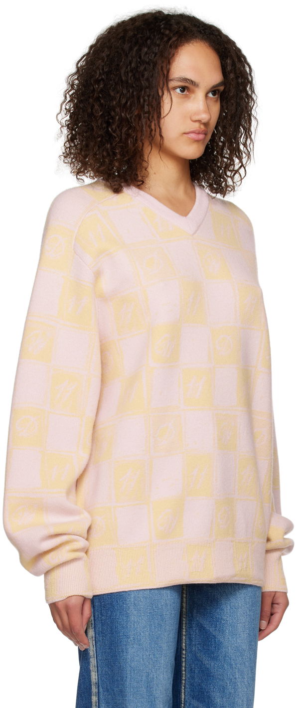 Sweater We11done We11done Checkerboard V-Neck Sweater Lyserød | WD-KT3-22-639-U-YE, 1