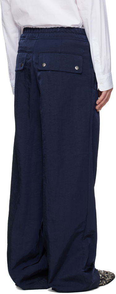 Bukser Dries Van Noten Dries Van Noten Twill Wide-Leg Drawstring Trousers Mørkeblå | 252-020993-2328, 2