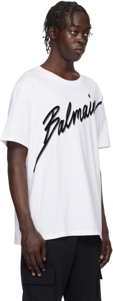 T-shirt Balmain Flocked Logo T-Shirt Hvid | EH1EG010BC86, 1